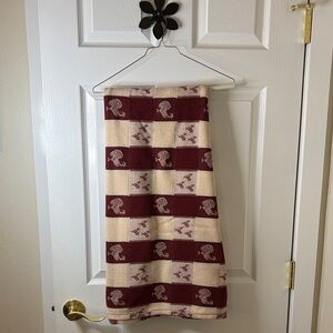 Maroon and Cream Chicken Patterned Tablecloth 80” x 51” Vintage Textured Cotton